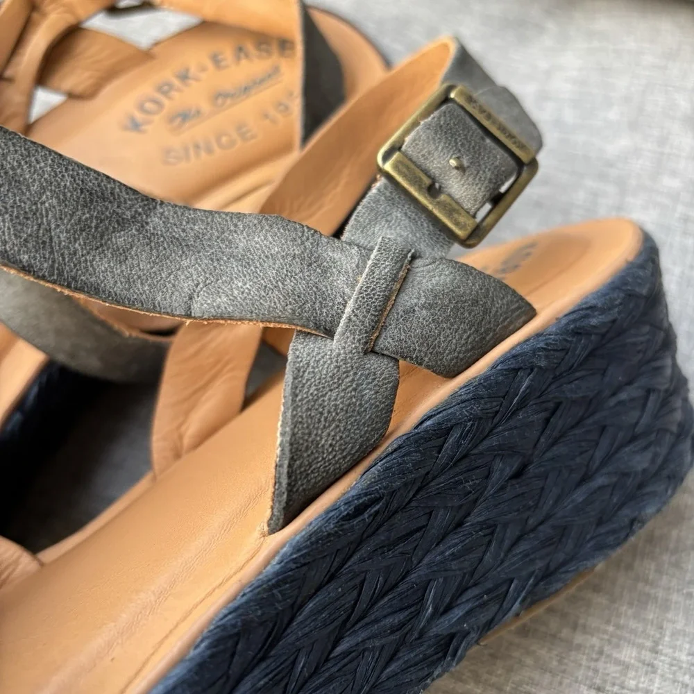 Kork-Ease Ande Sz 8 Espadrille Navy Leather Platform‎ Sandals Comfort